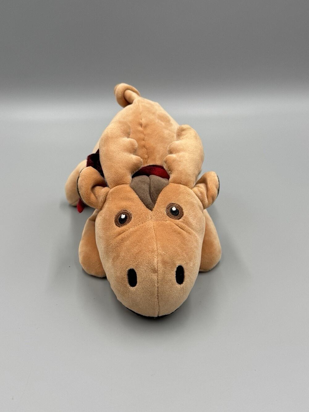 Stuffed Animal House Plush Moose W/ Canada Scarf Laying Flat Small 8 Inch